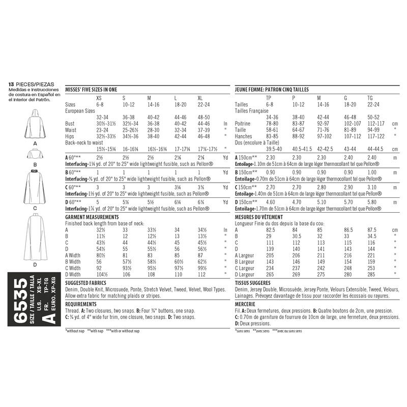 Patron New Look 6535 - Veste et manteau