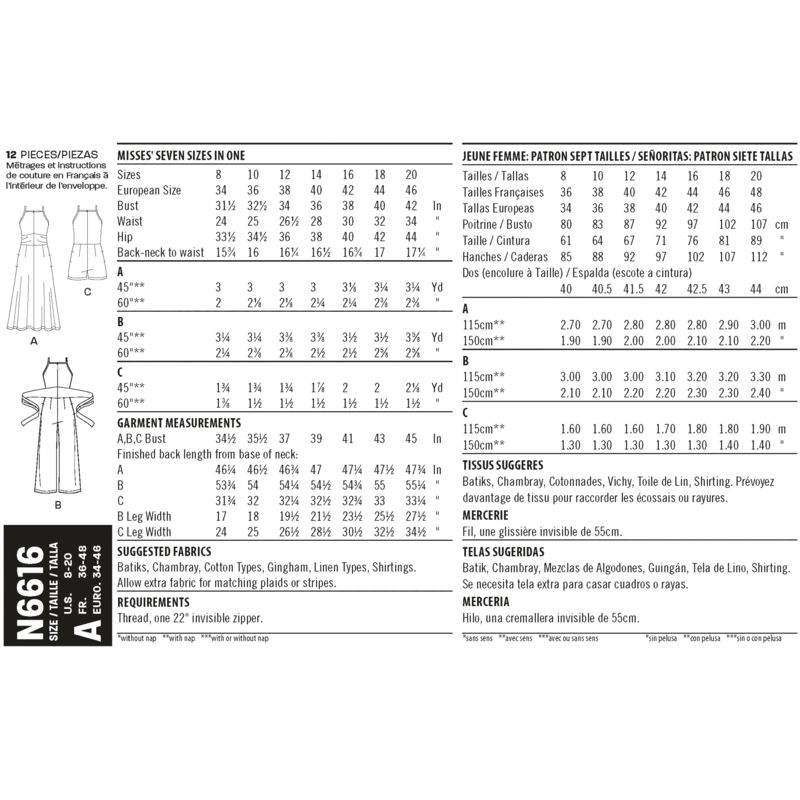 Patron New Look 6616 - Robe et combinaison à bretelles