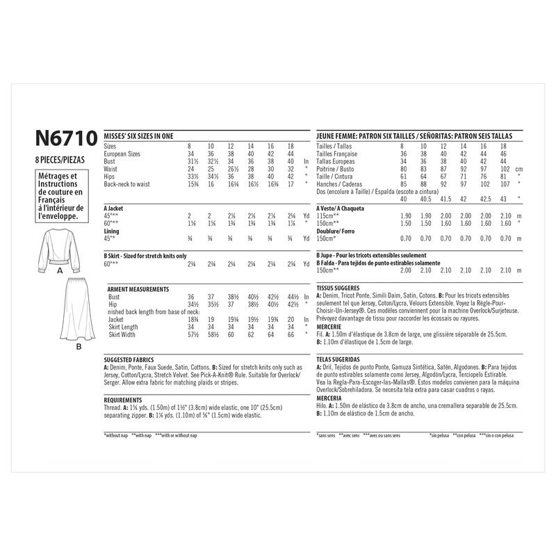 Patron New Look 6710 - Ensemble Femme, Veste zippée et Jupe longue
