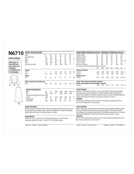 Patron New Look 6710 - Ensemble Femme, Veste zippée et Jupe longue