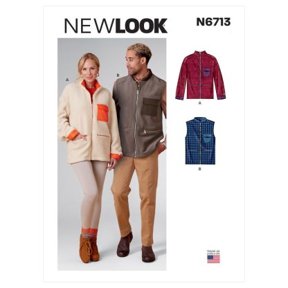 Patron New Look 6713 - Veste zippée Unisex avec ou sans manches