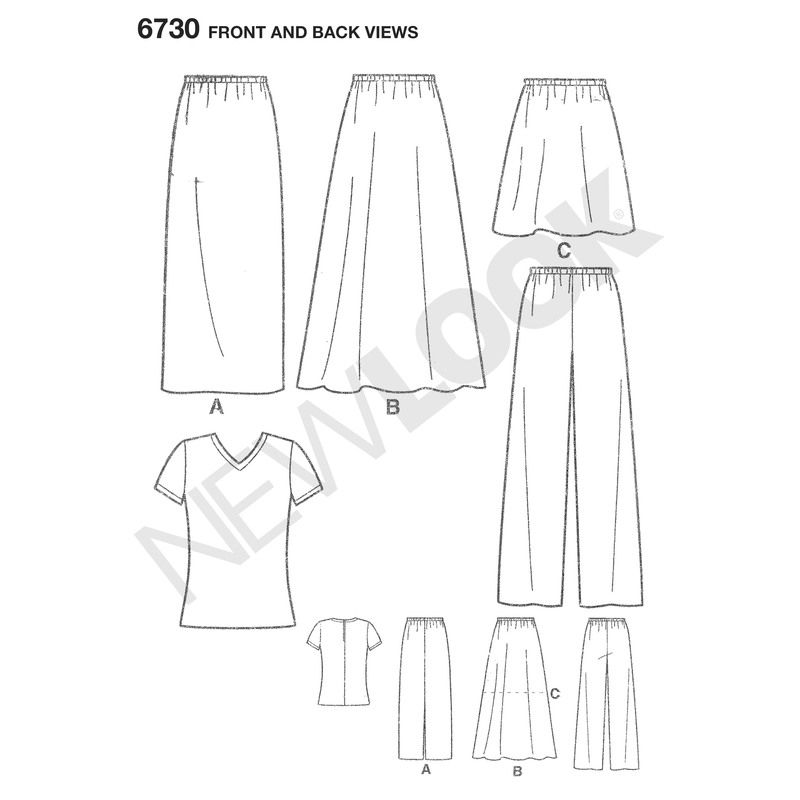 Patron New Look 6730 - Jupe, pantalon, Tee-Shirt