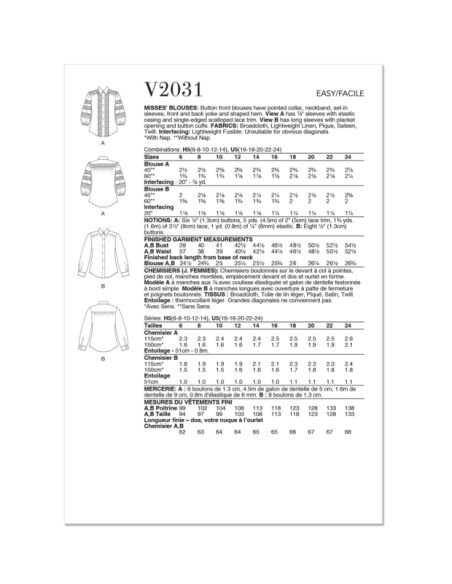 Patron Vogue 2031 U5 - Chemisiers