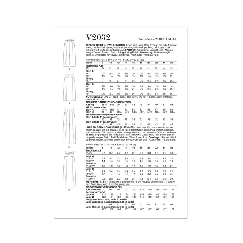 Patron Vogue 2032 B5 - Jupe