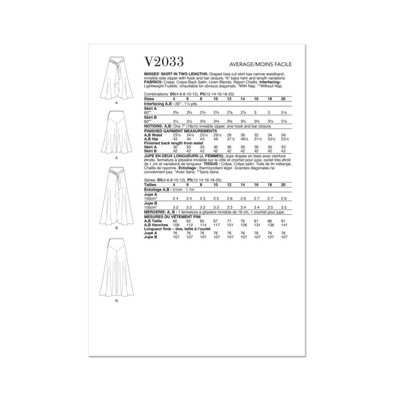 Patron Vogue 2033 D5 - Jupe