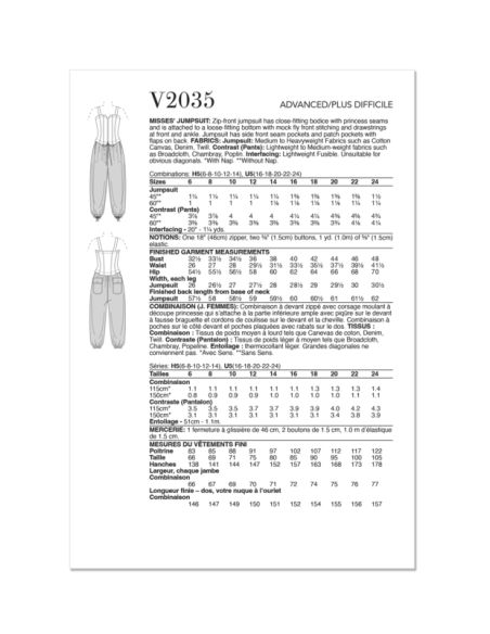 Patron Vogue 2035 U5 - Combinaison