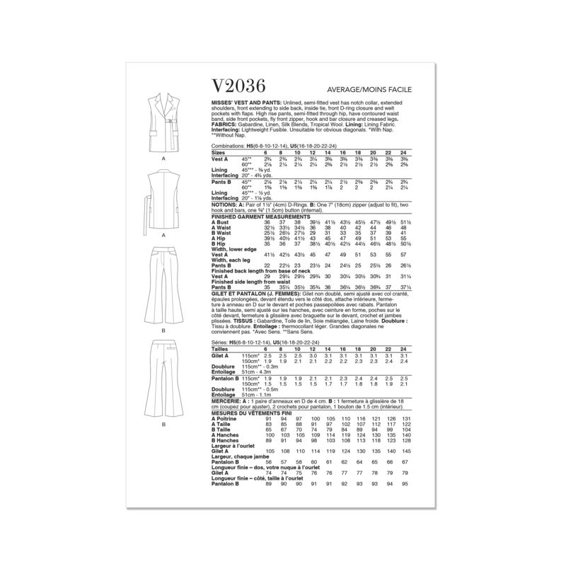 Patron Vogue 2036 H5 - Gilet et pantalon