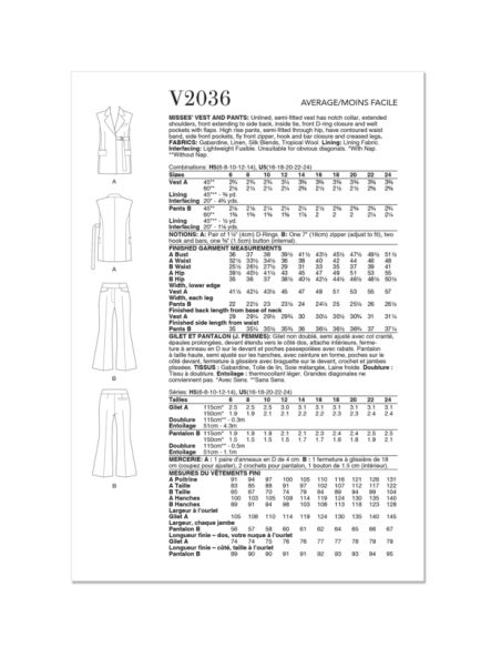 Patron Vogue 2036 U5 - Gilet et pantalon