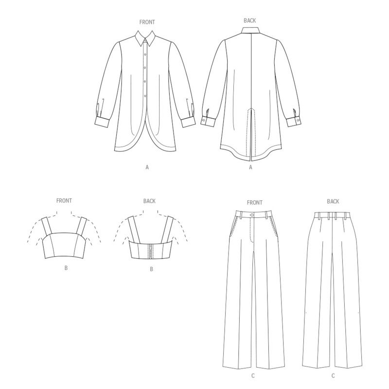 Patron Vogue 2037 Y5 - Chemise, crop top et pantalon
