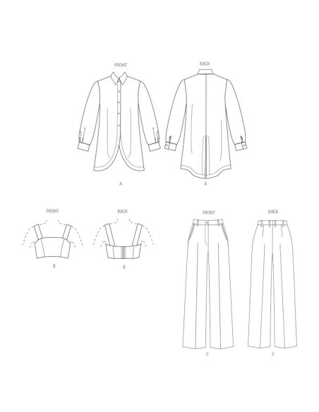 Patron Vogue 2037 Y5 - Chemise, crop top et pantalon