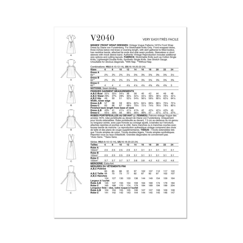 Patron Vogue 2040 U5 - Robe portefeuille