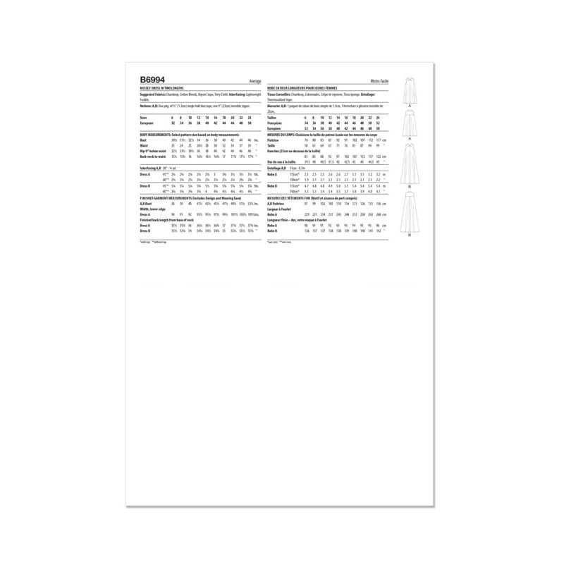 Patron Butterick 6994/H5 - Robe ample