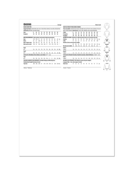 Patron Butterick 6996/Y5 - Hauts amples