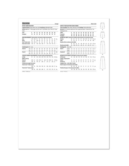 Patron Butterick 6998/Y5 - Short ou pantalon