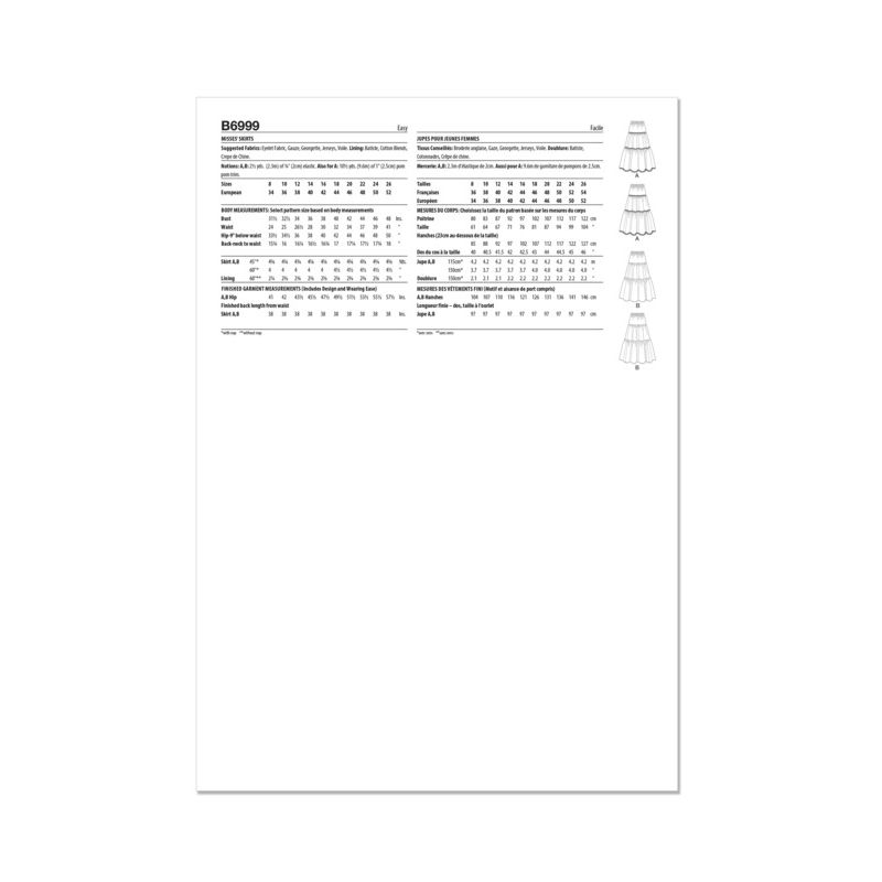 Patron Butterick 6999/Y5 - Jupes amples