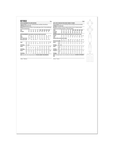 Patron Butterick 7002/BB - Haut, jupe et pantalon