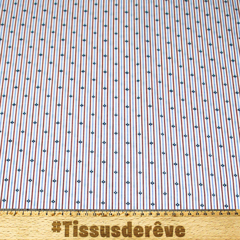 Popeline tissé-teint 100% coton - Rayure blanc & bleu