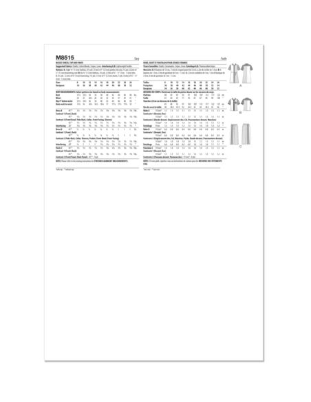 Patron McCall's 8515.Y5 - Robe Chemisier, top et pantalon