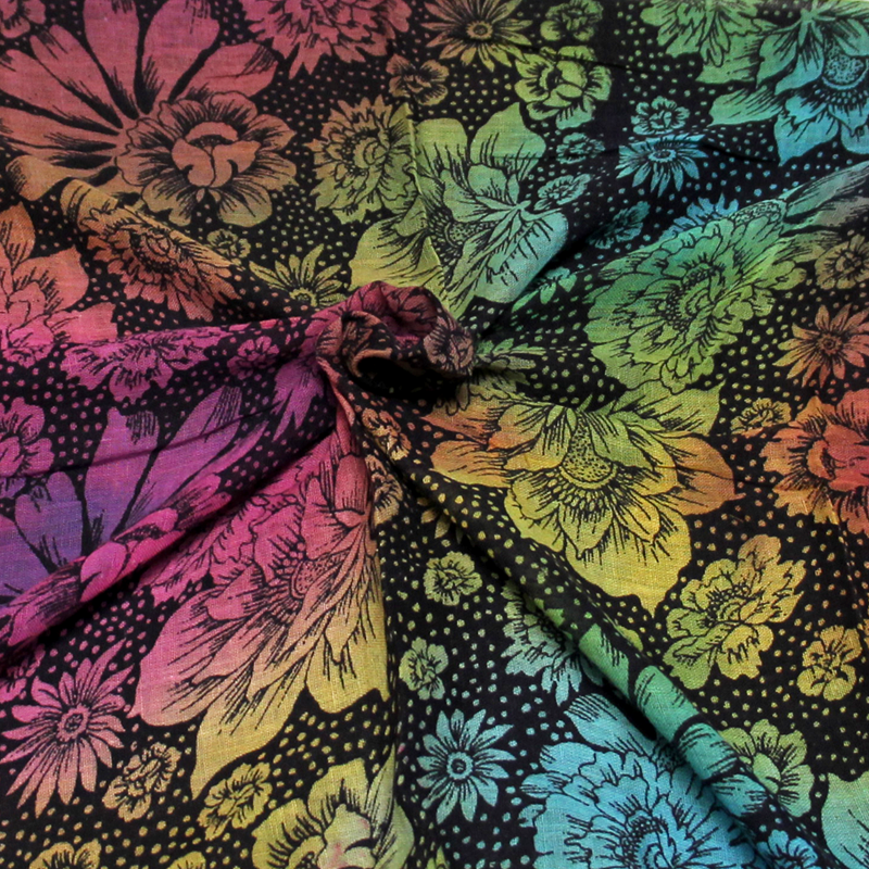 Paréo 100% coton - Fleuri & pois multicolore fond noir