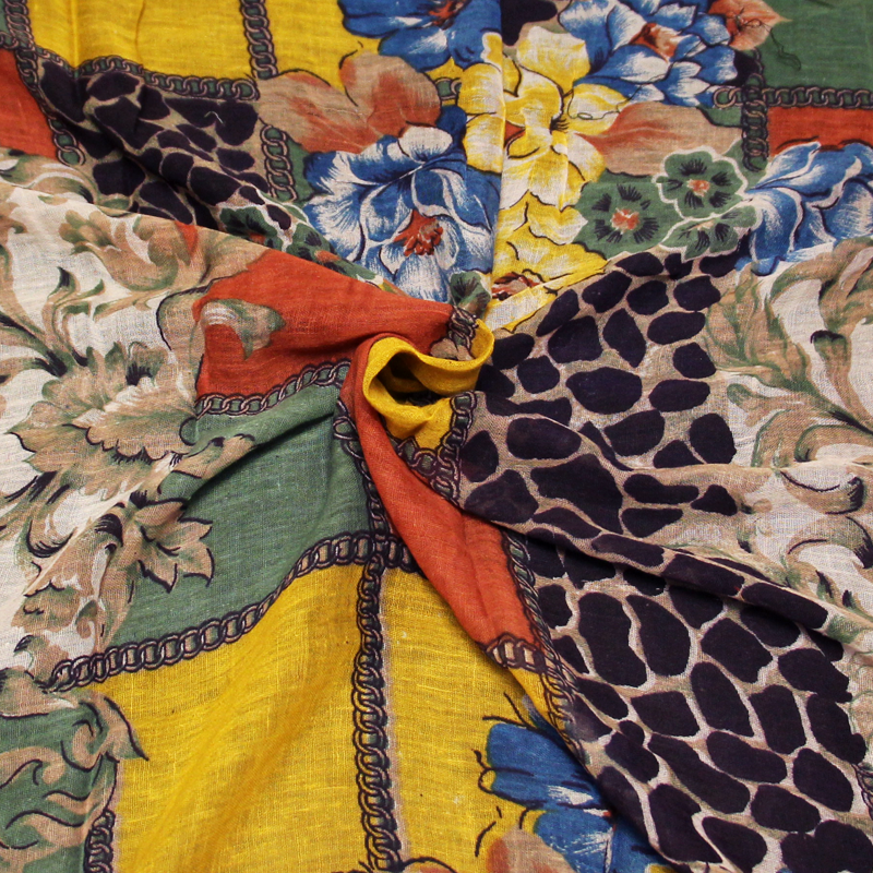 Paréo 100% coton - Carré fleuri jaune & orange