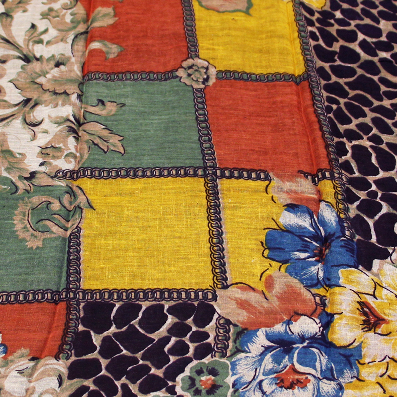 Paréo 100% coton - Carré fleuri jaune & orange