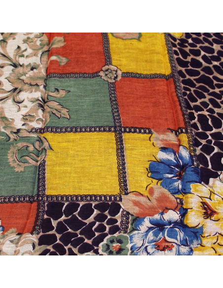 Paréo 100% coton - Carré fleuri jaune & orange