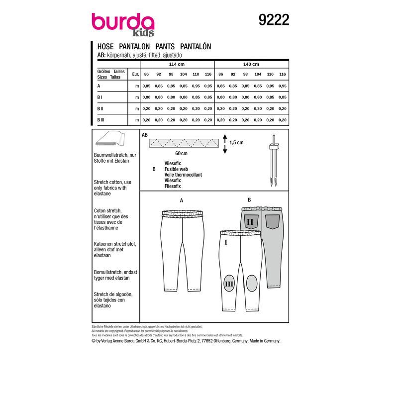 Patron Burda 9222 - Jean pour enfants