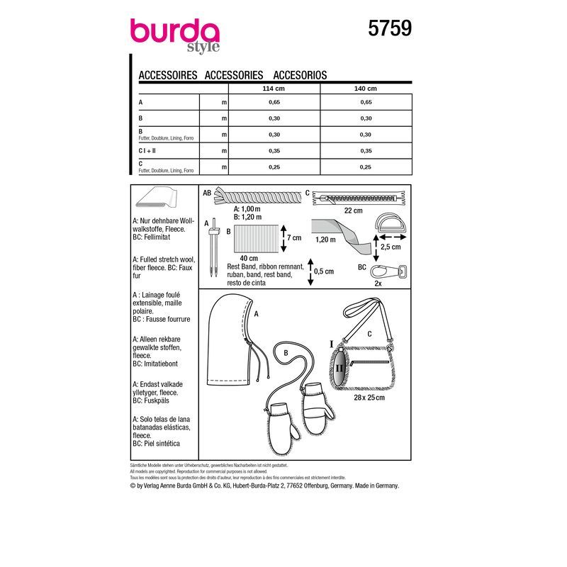 Patron Burda 5759 - Accessoires Automne/Hiver