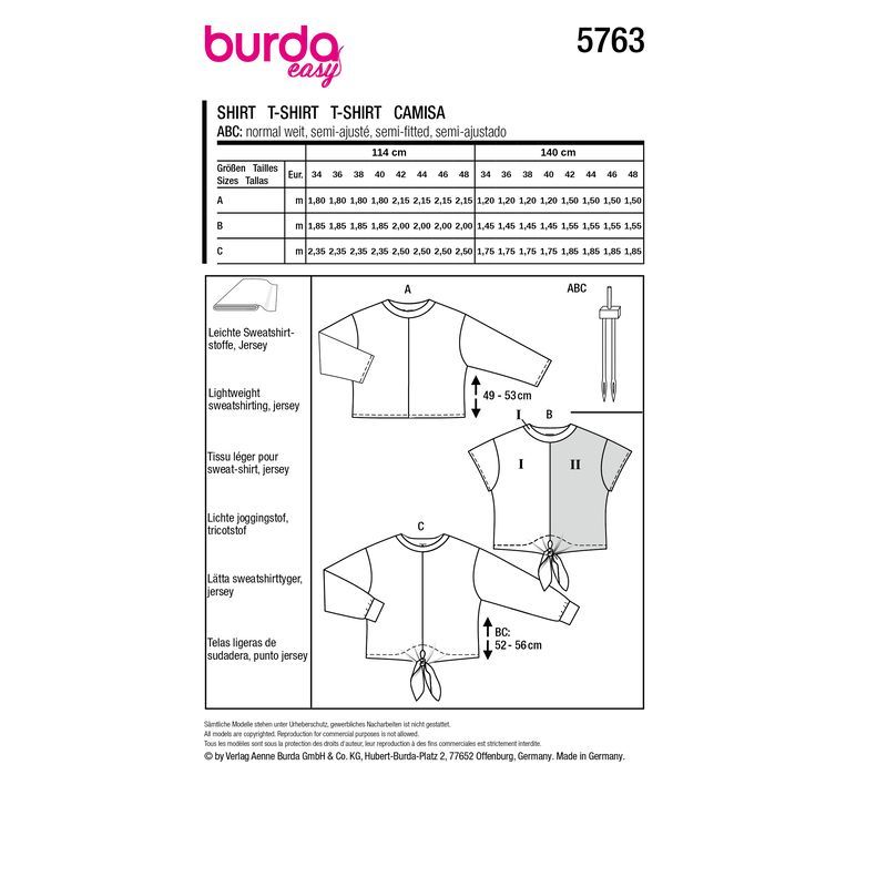 Patron Burda 5763 - T-shirt large et court