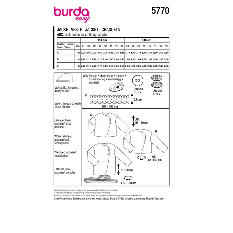Patron Burda 5770 - Vestes tendances