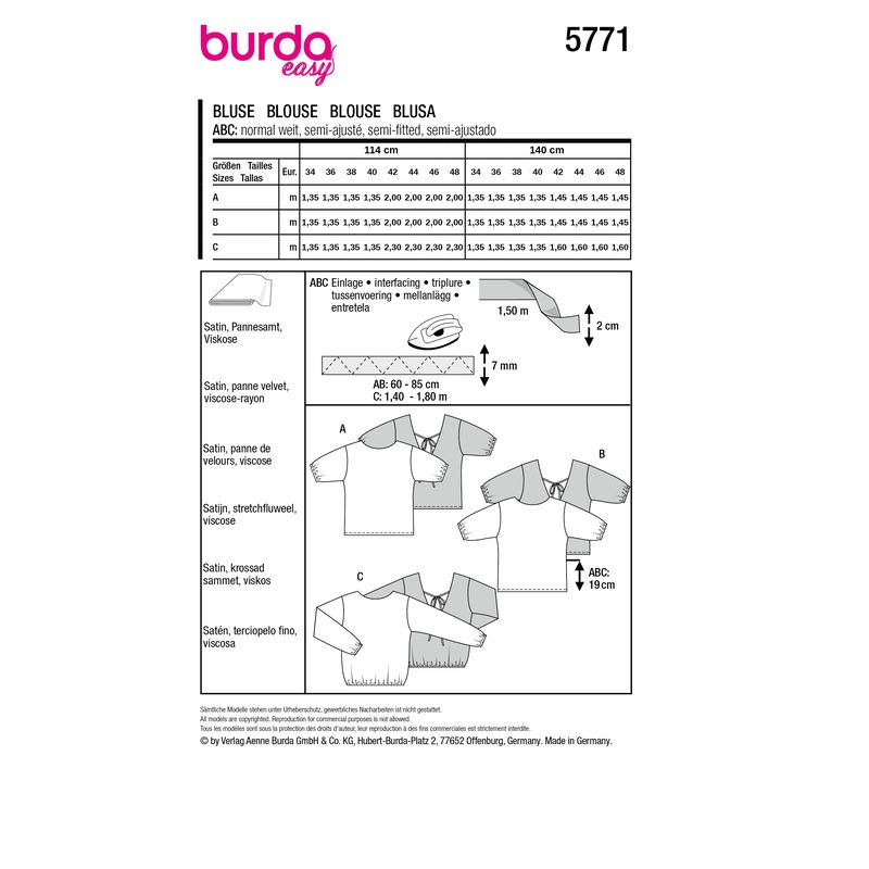 Patron Burda 5771 - Trois blouses