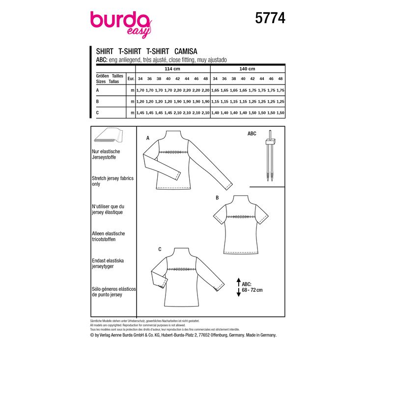 Patron Burda 5774  - T-shirt et col roulé