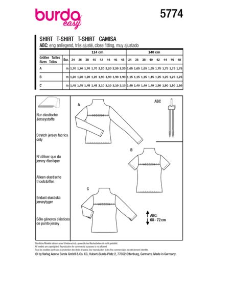 Patron Burda 5774  - T-shirt et col roulé