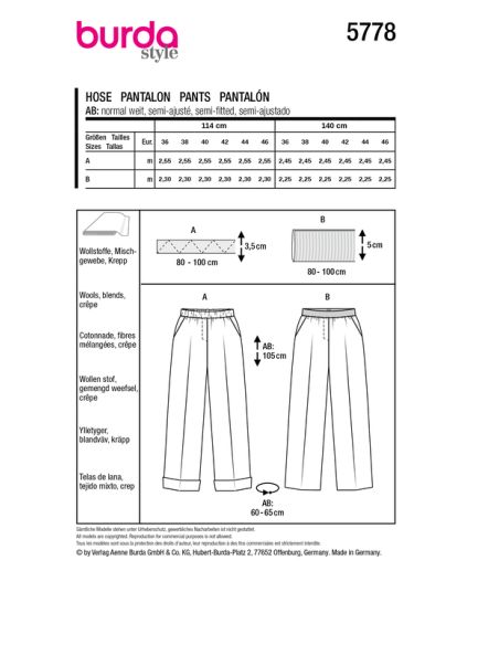 Patron Burda 5778 - Pantalon élégant et décontracté