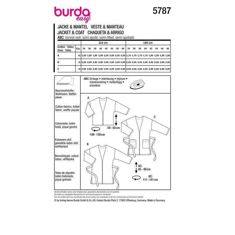 Patron Burda 5787 - Vestes tendances