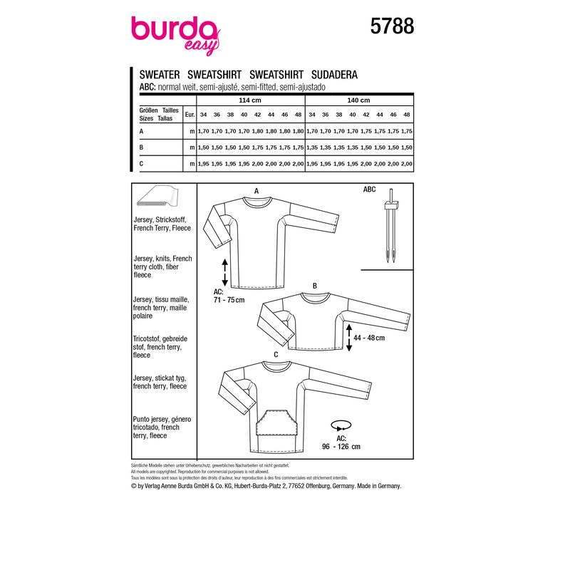 Patron Burda 5788 - Sweat et t-shirt long