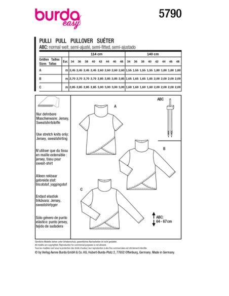 Patron Burda 5790 - Trois variantes de t-shirts