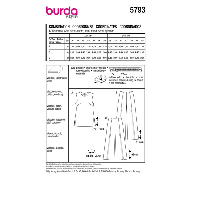 Patron Burda 5793 - Combinaison élégante et décontractée