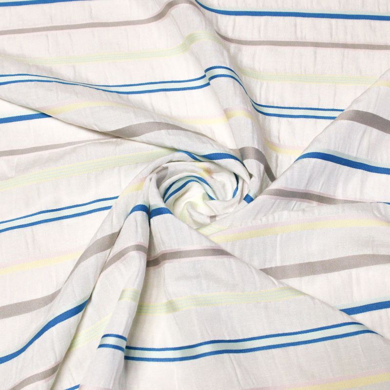 Étoffe lin, coton & viscose - Rayure multicolore tissé-teint fond blanc cassé