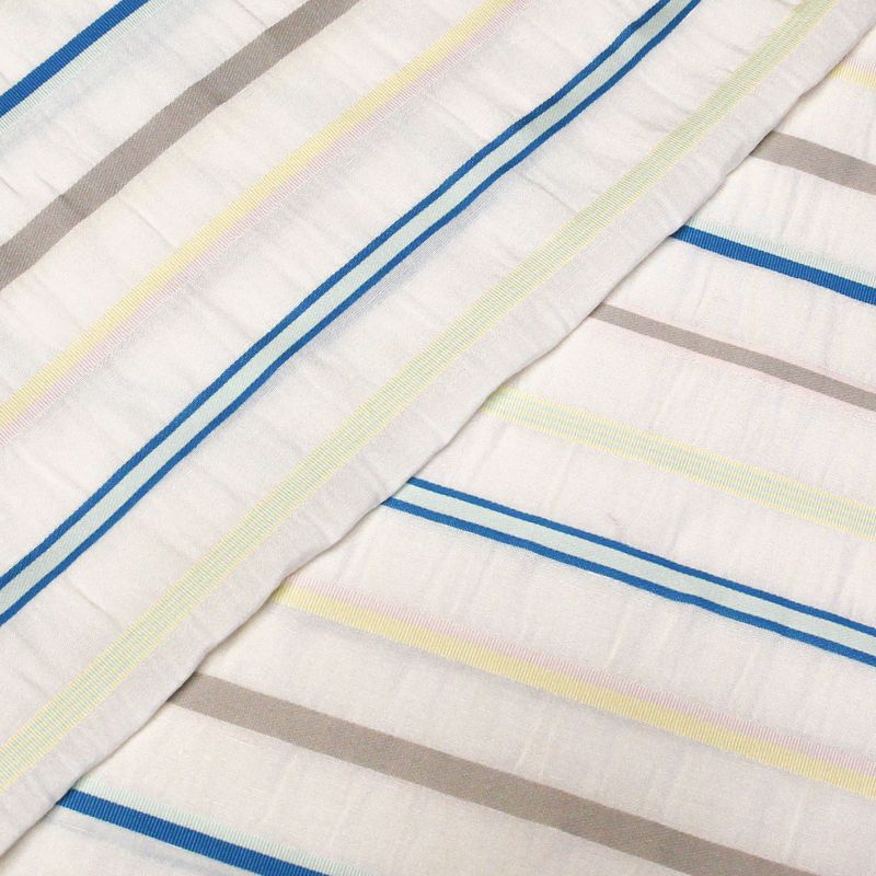 Étoffe lin, coton & viscose - Rayure multicolore tissé-teint fond blanc cassé
