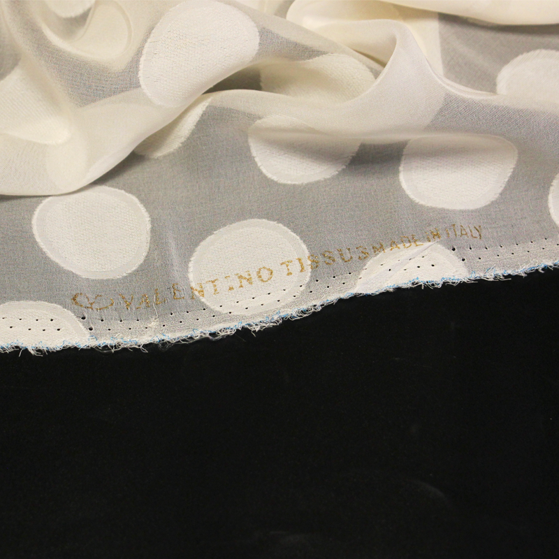 Mousseline 100% soie jacquard - Rond écru