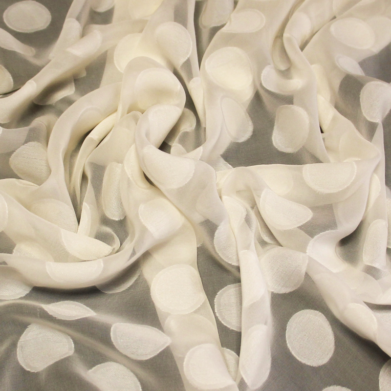 Mousseline 100% soie jacquard - Rond écru