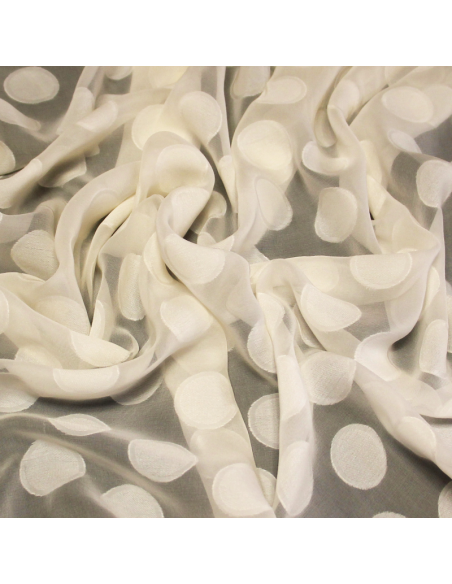 Mousseline 100% soie jacquard - Rond écru