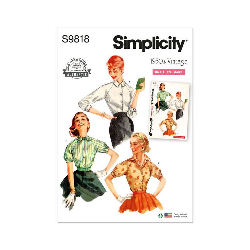 Patron Simplicity 9818.R5 (42-50) - Blouses vintage des années 1950