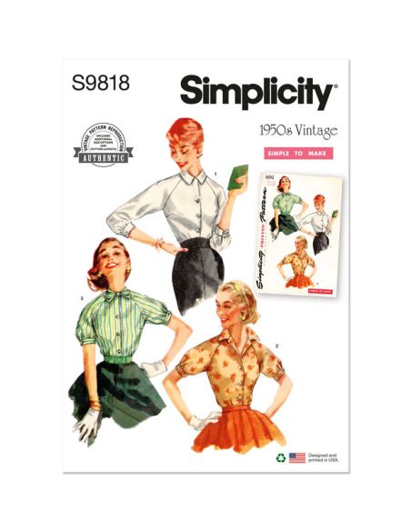 Patron Simplicity 9818.R5 (42-50) - Blouses vintage des années 1950