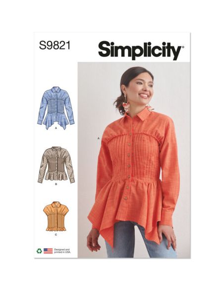 Patron Simplicity 9821.U5 (44-52) - Blouse pour femmes avec variations de col, manches et ourlet