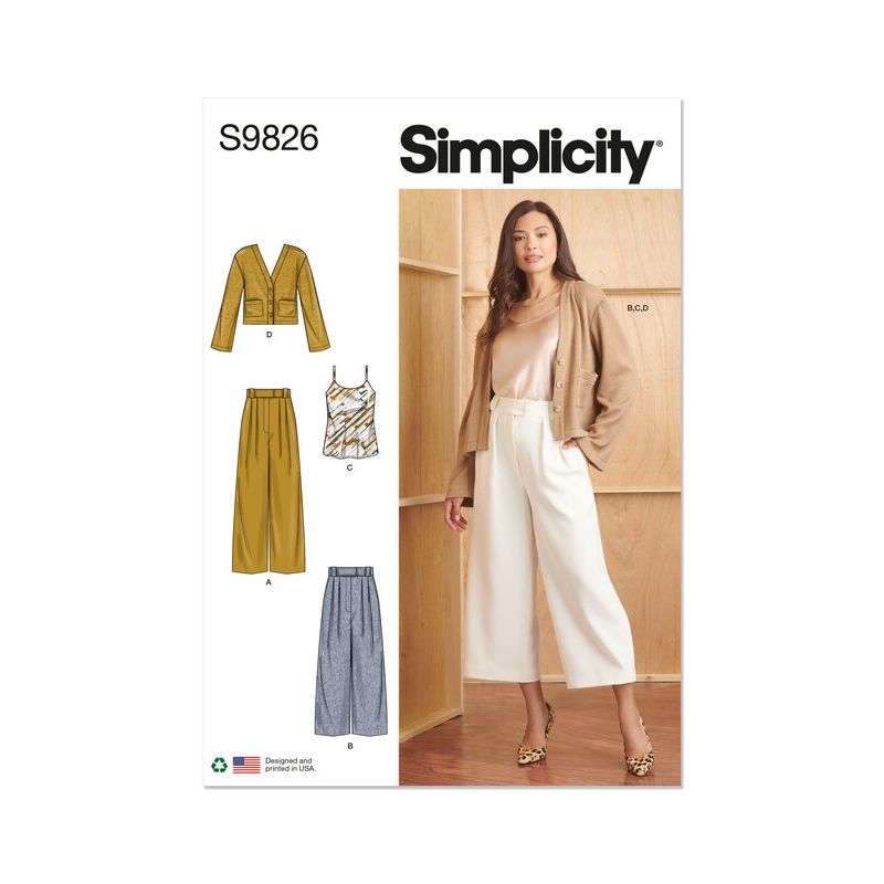 Patron Simplicity 9826.P5 (40-48) - Pantalon en deux longueurs, caraco et cardigan