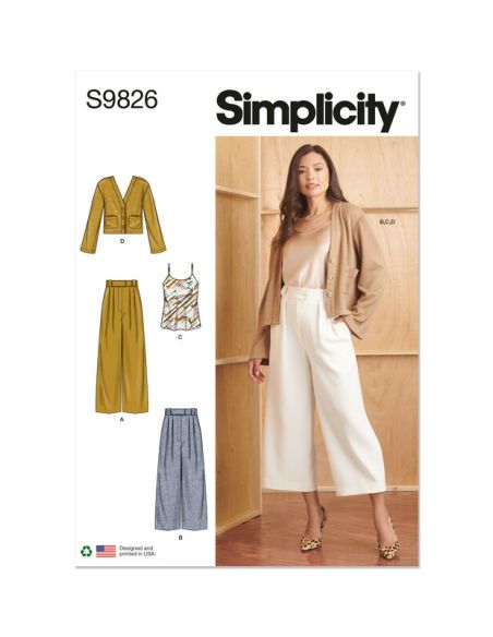 Patron Simplicity 9826.P5 (40-48) - Pantalon en deux longueurs, caraco et cardigan