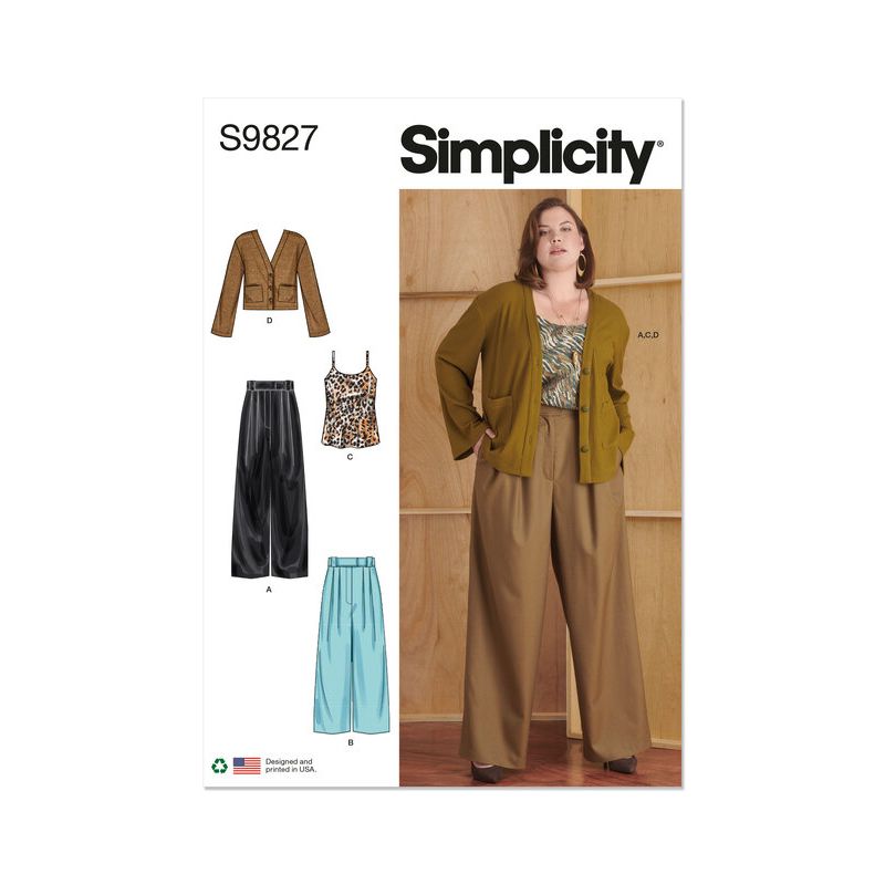 Patron Simplicity 9827.W3 (58-66) - Pantalon en deux longueurs, caraco et cardigan