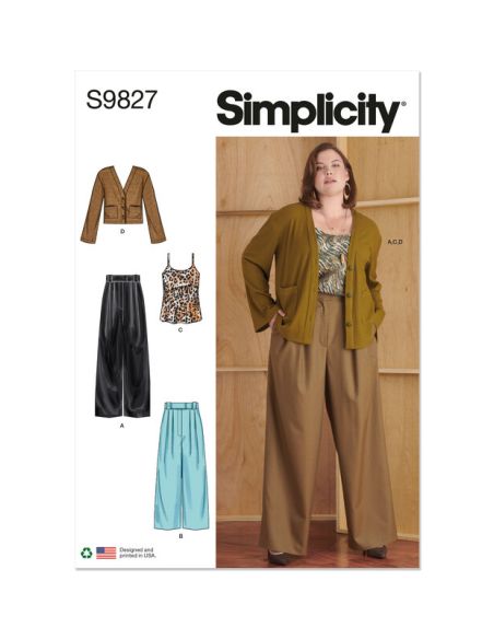 Patron Simplicity 9827.W3 (58-66) - Pantalon en deux longueurs, caraco et cardigan